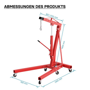 gruetta idraulica da officina per sollevamento motori, gru manuale pieghevole con braccio regolabile, carico max 1000kg