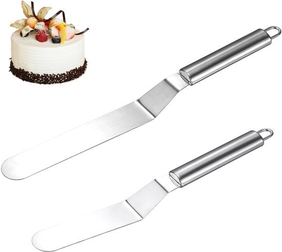 Set di Spatole per Torta - 2 Pezzi - Spatola a Lato - Acciaio Inossidabile
