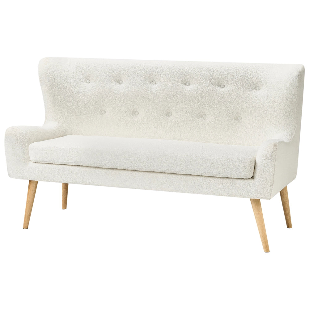 Divano da cucina Tappezzeria in poliestere bouclé bianco a 2 posti Wingback con gambe in legno chiaro