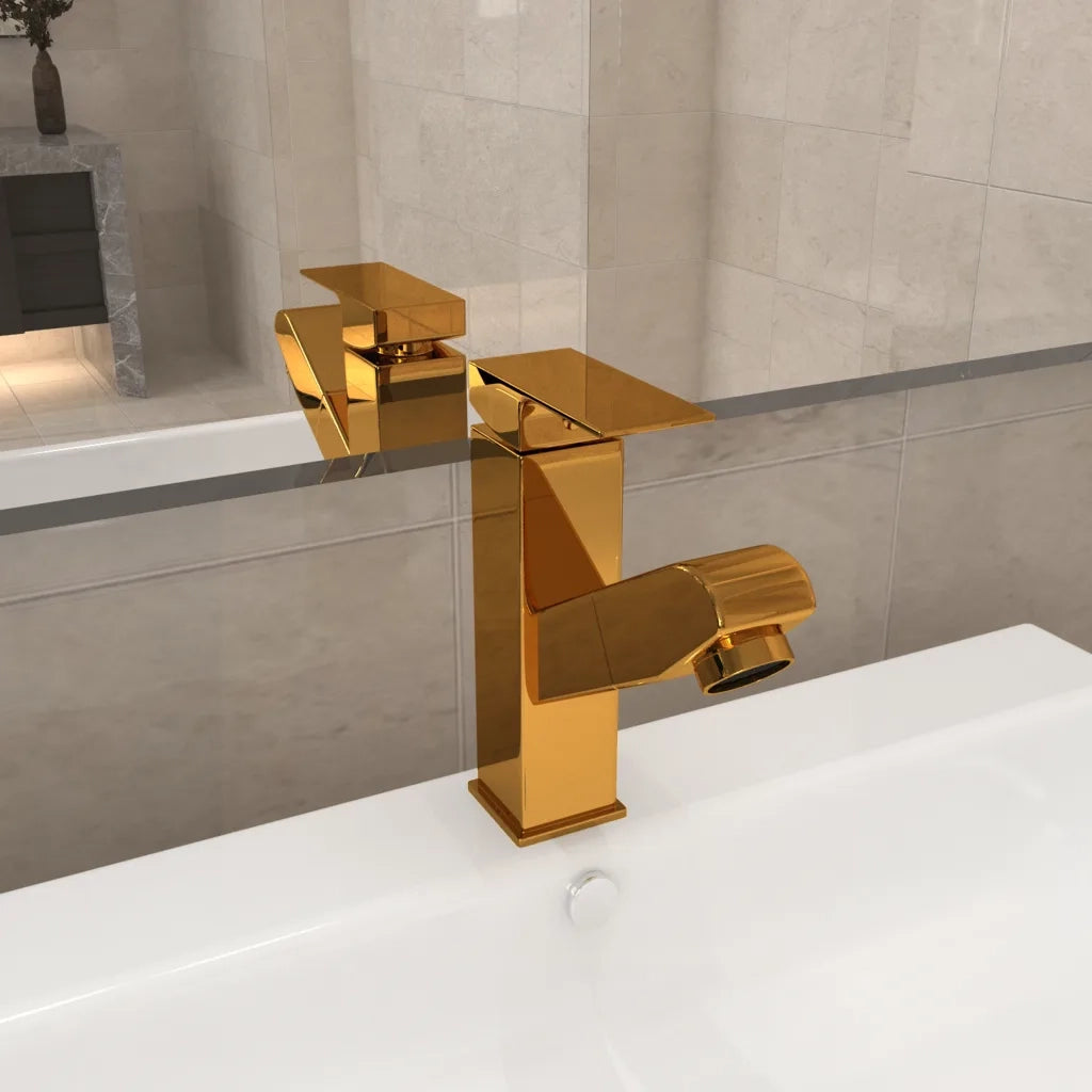 Rubinetto Lavabo da Bagno Funzione Estraibile Oro 157x172 mm 149077