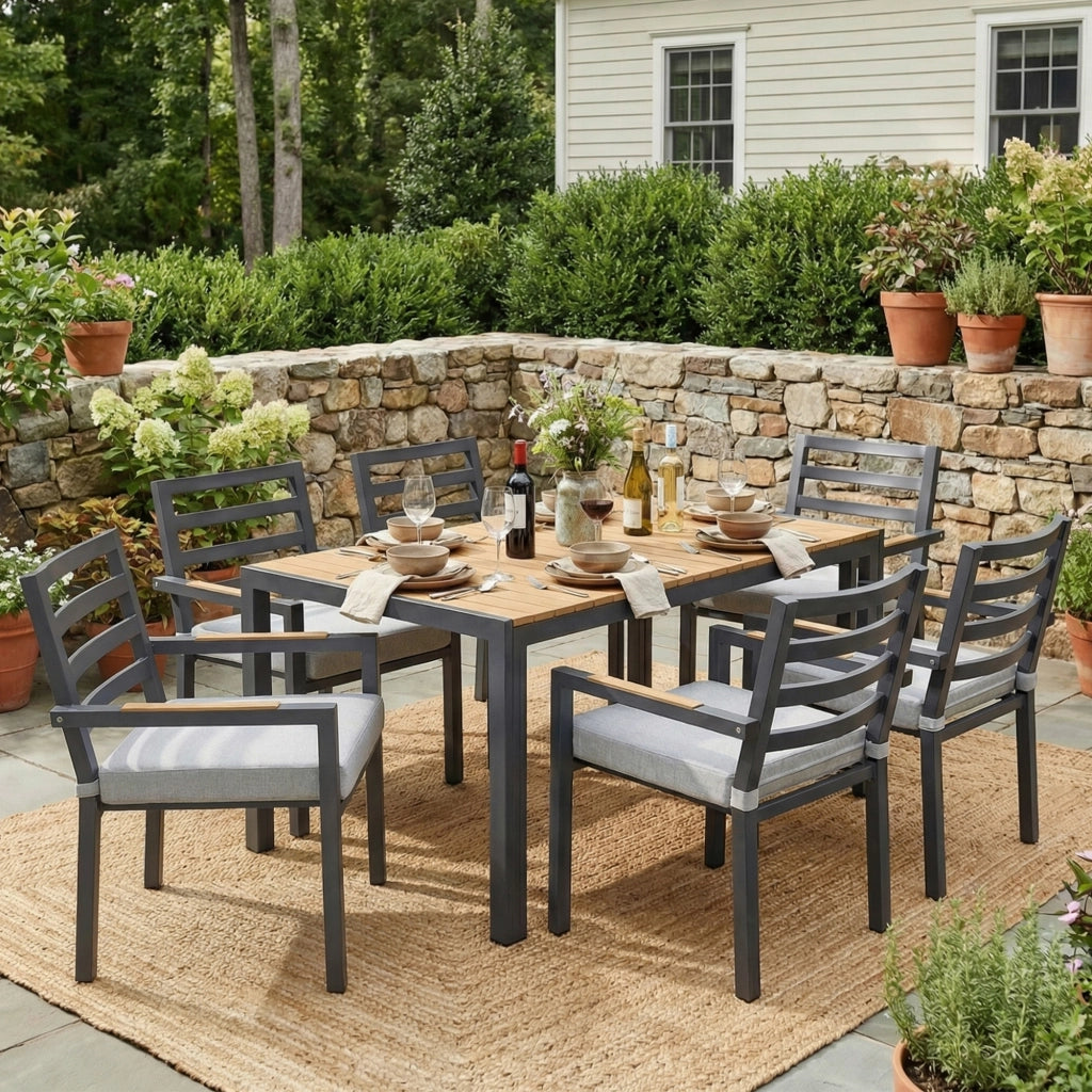 Set da Pranzo da Giardino 6 Posti ¨C MINIMAL ¨C Tavolo e 6 Sedie, Ferro Zincato, Piano Grigio