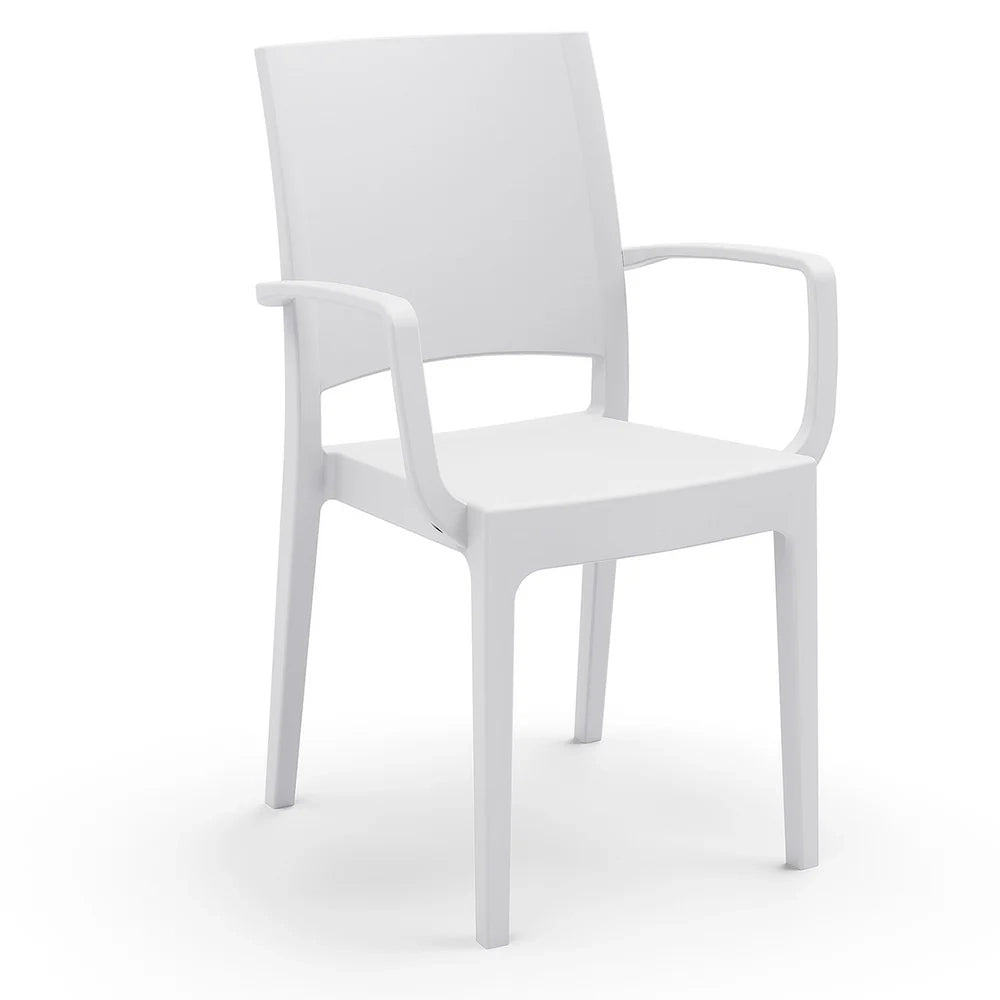 Set 6 sedie con braccioli in polipropilene FLORA, MADE IN ITALY, impilabile, resistente ai raggi UV, design moderno, ideale per interno ed esterno, colore Bianco
