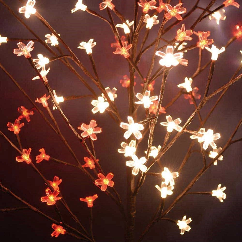 Trade Shop - Albero Di Natale Luminoso Ciliegio Per Esterno 90 Led 100cm Bianco Caldo E Rosso -