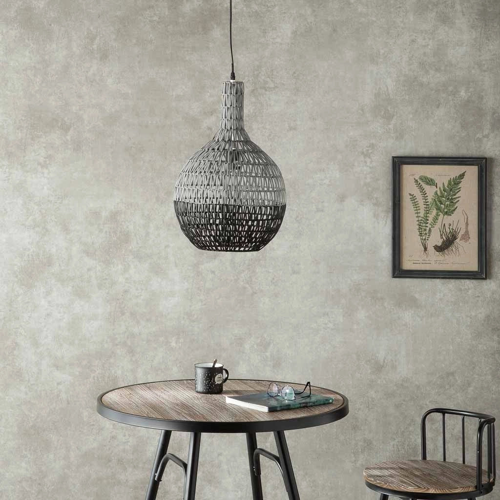 Plafoniera in metallo e rattan 33x33x53,5/120h