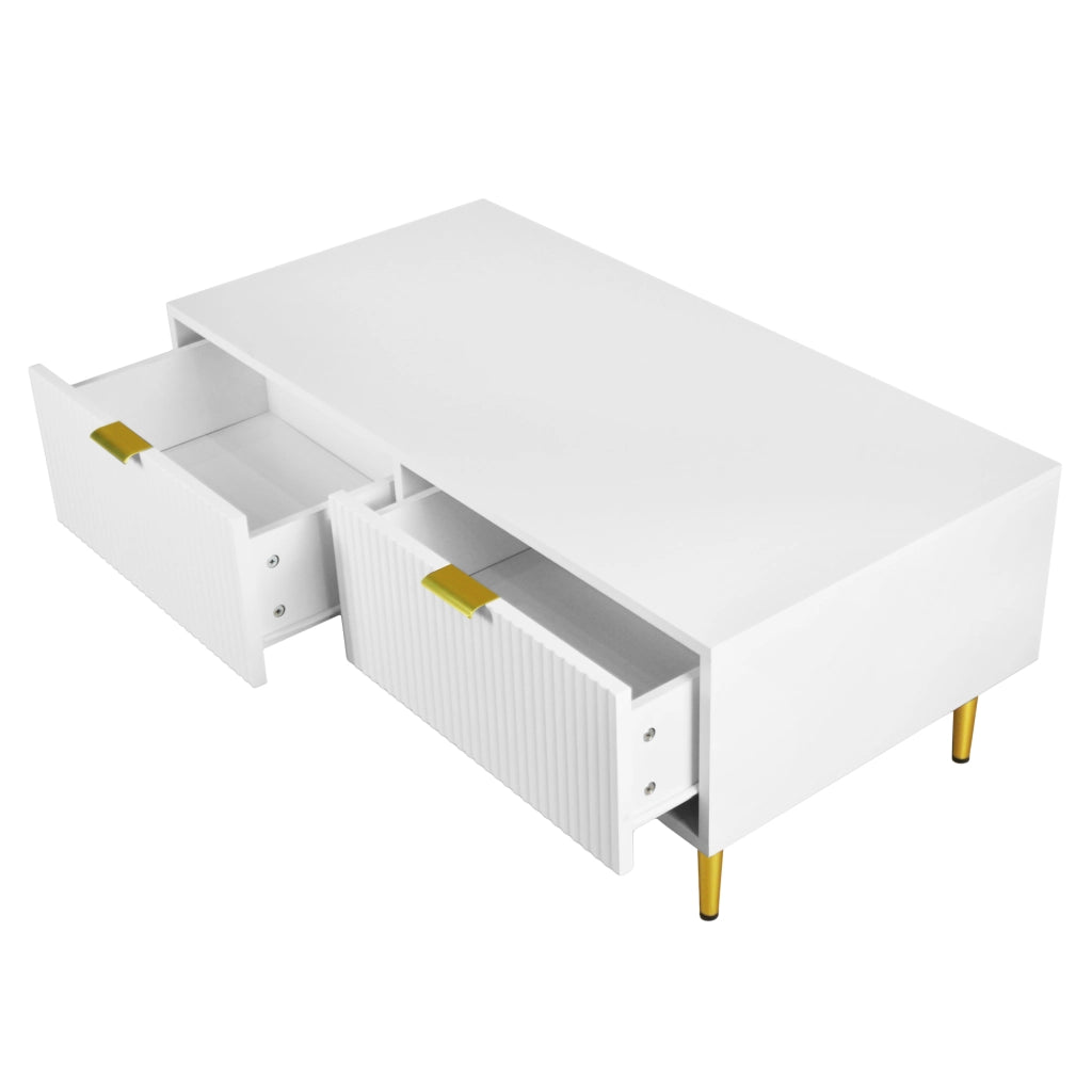 Tavolino da caffè con 2 cassetti - per soggiorno - in MDF - 100×50×40 cm - bianco