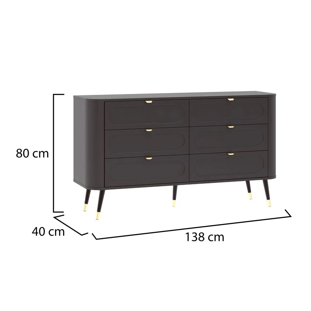 Lapaseso, Cassettiera 6 Cassetti, 138x40x80h cm Nero Antracite