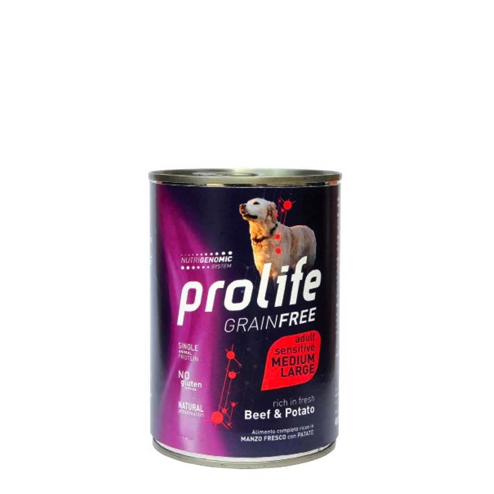 Prolife Grain Free Adult Medium Manzo e patate 6x800Gr Cibo Umido Cane