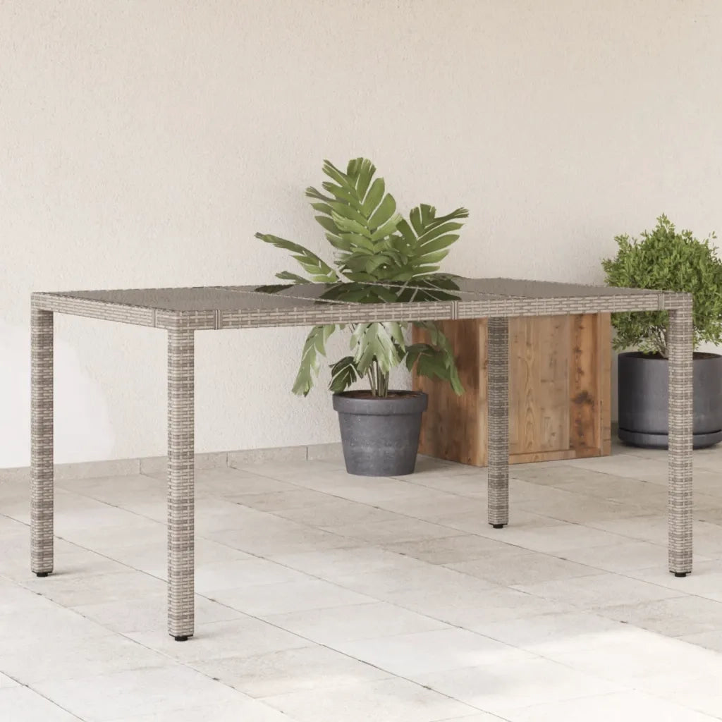 Tavolo da Giardino | Tavolino da esterno Piano in Vetro Grigio 150x90x75cm Polyrattan