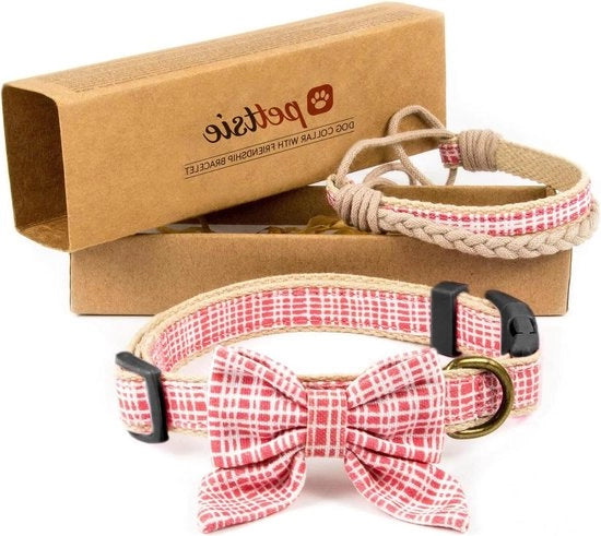 Collare per Cane a Bow Tie - Bracciale d'Amicizia - Dimensione Adattabile - Piccolo e Medio - Cinturino di Canapa Duraturo - Disegno di Cotone Bellissimo - D-ring per Accessori - Scatola di Regalo