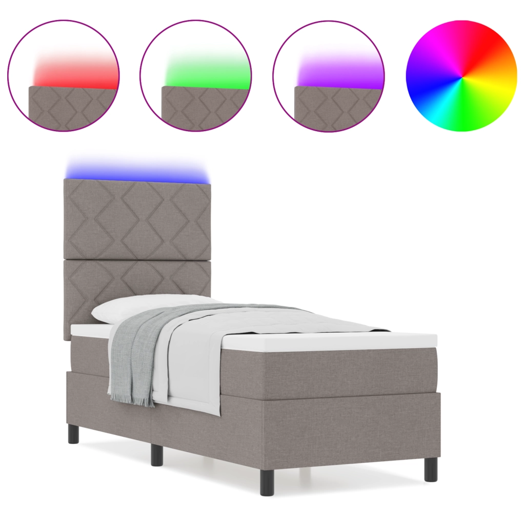 Letto a Molle con Materasso & Luce LED Taupe 80x200 cm Tessuto