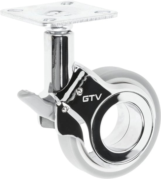 Ruote per mobili GTV - Zwenkwielen con freno | Diametro 60 mm | Realizzate in plastica e acciaio | Cromate + grigio opaco