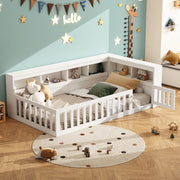 DESMIU Letto per bambini 90 × 200 cm con presa, USB, vano laterale e sponda, senza materasso, bianco