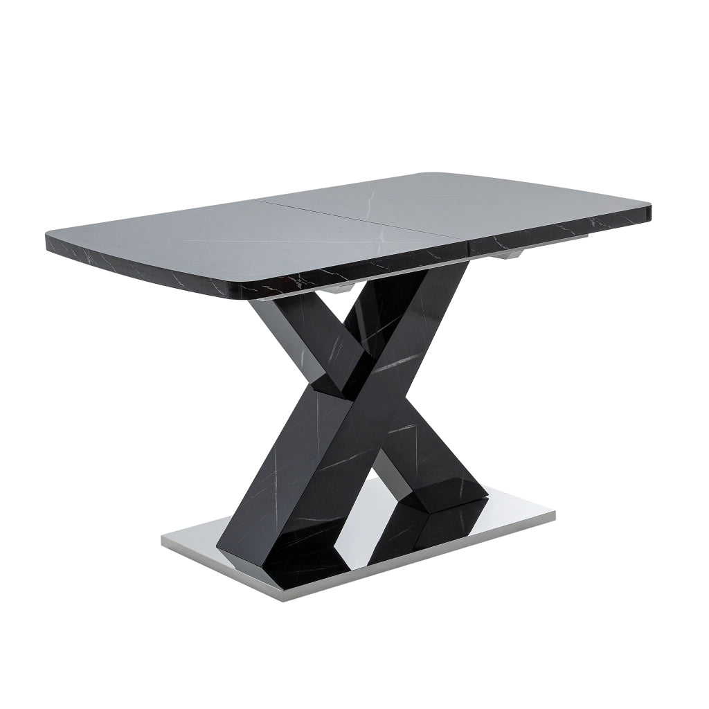 Tavolo allungabile rettangolare con piano in MDF e base in acciaio nero per sala da pranzo 120 × 80 × 76,5 cm