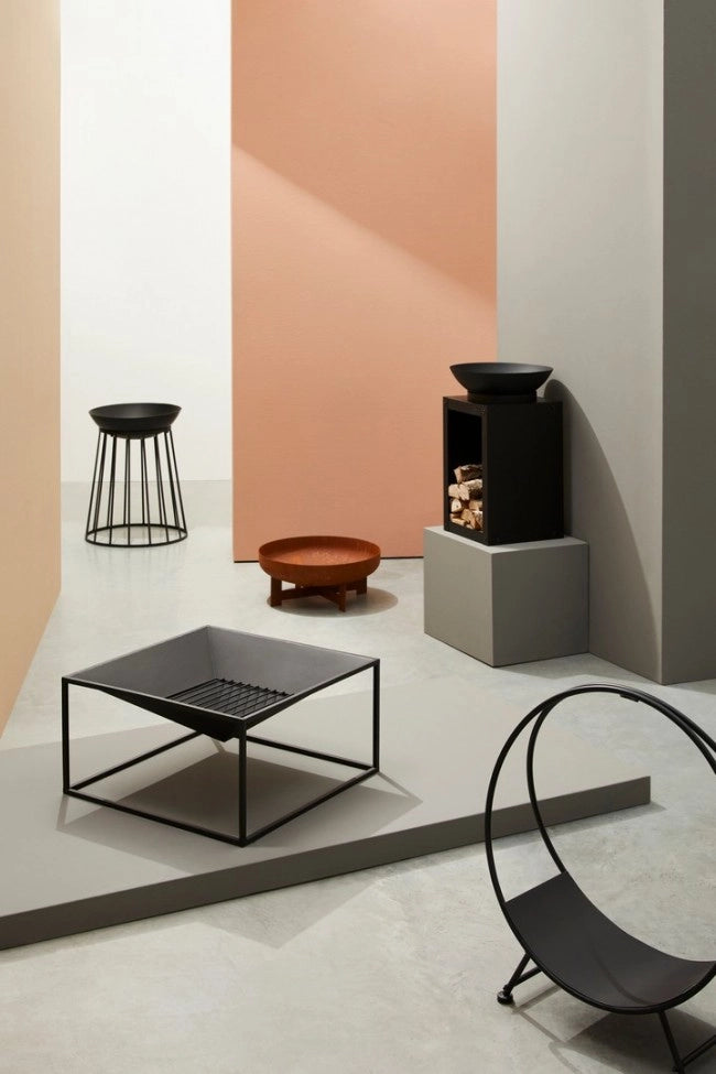 Set 2 Bracieri Acciaio Nero Moderno da Giardino 50 H63 - VULCANO