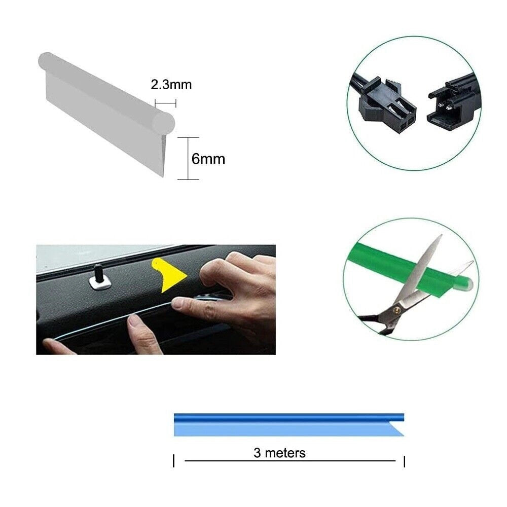 Trade Shop - Striscia Strip Led Per Interni Auto A 12v Fibra Ottica Luce Decorativa Atmosfera - Blu   -5 Mt   -