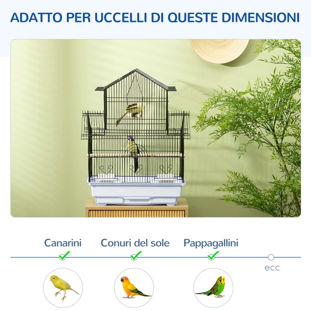 Gabbia per Uccelli in Metallo e Plastica ¨C zephmum ¨C Bianco 50.5x41x63 cm con Vassoio Estraibile