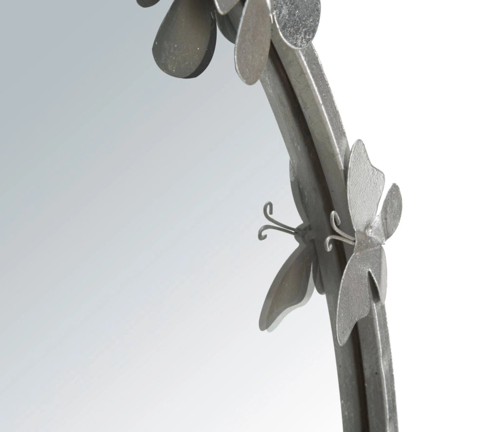 Specchio Farfalle Round Argento Ø91x3x94 cm in Ferro Argento