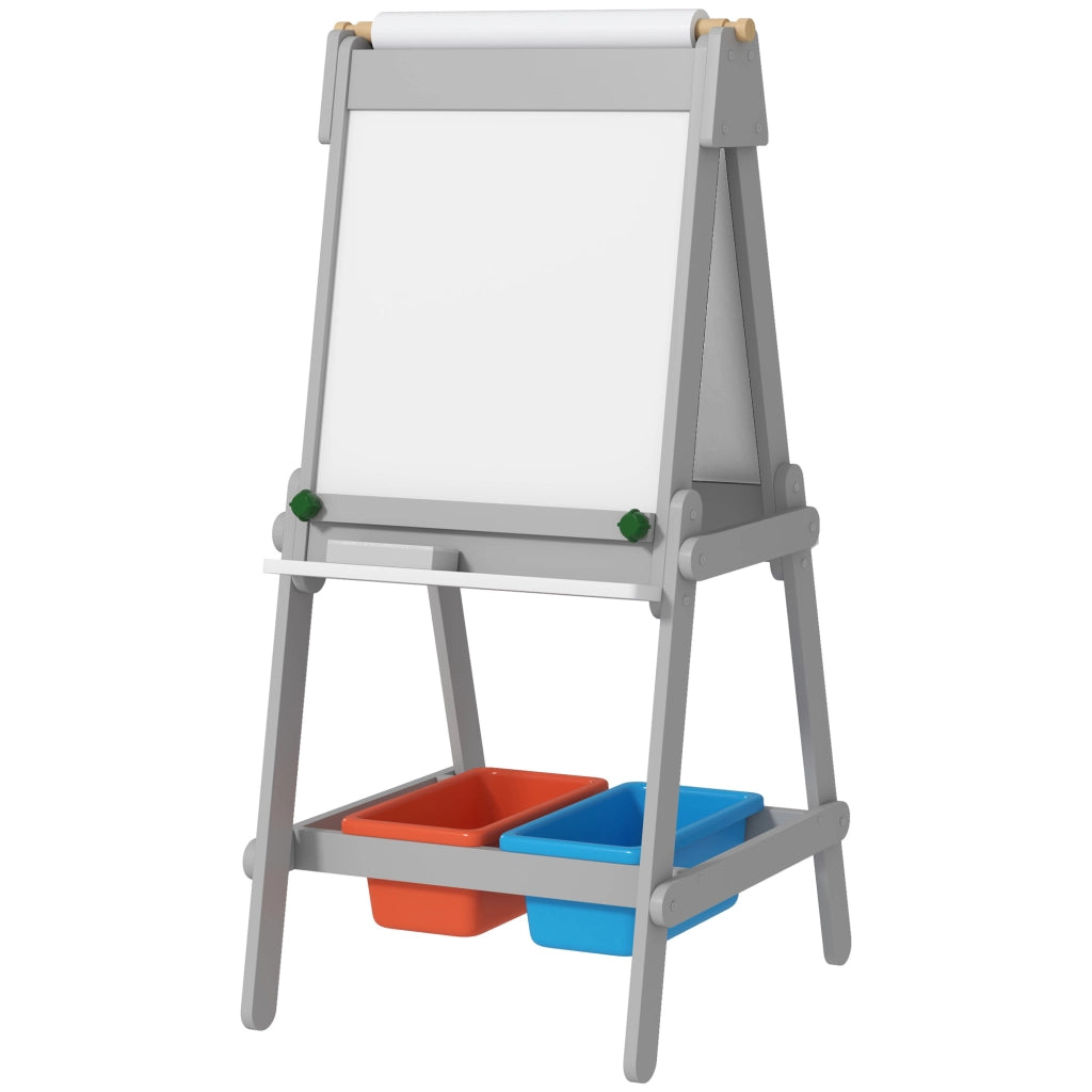 Tavolo da Disegno per Bambini con Cavalletto e Carta ¨C Zephmum ¨C Grigio 90x60x75
