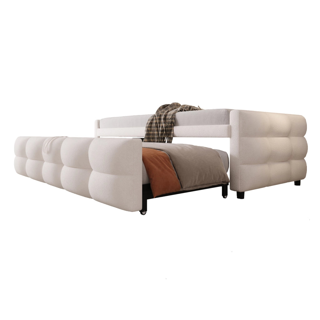Letto estraibile con rete a doghe in tessuto teddy beige 90x190 cm