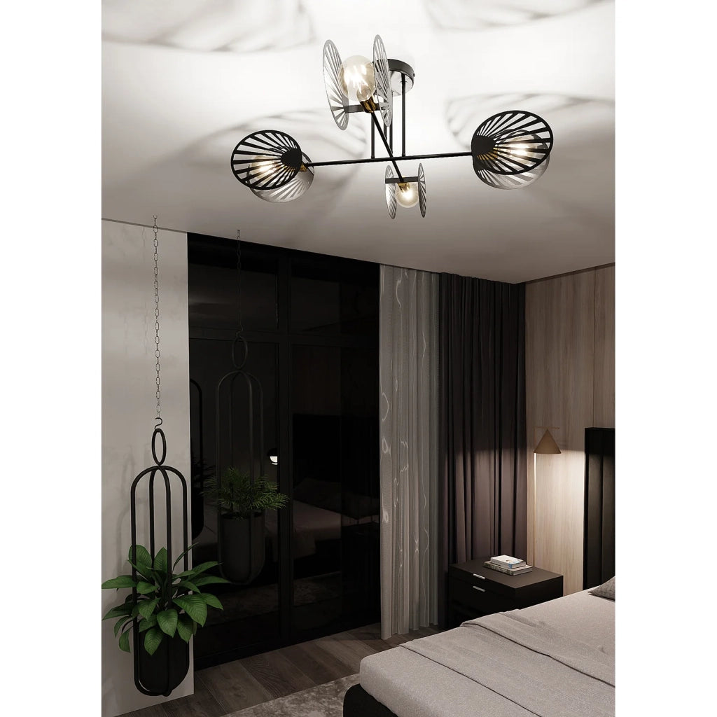 Plafoniera Moderna Patroclo Acciaio Nero 4 Luci E27 Ip20