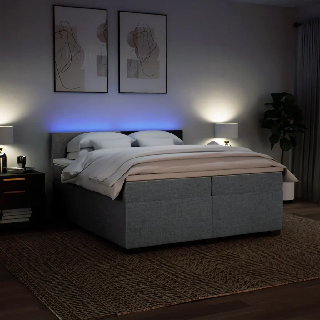 vidaXL Giroletto a Molle con Materasso Grigio Chiaro 200x200cm Tessuto