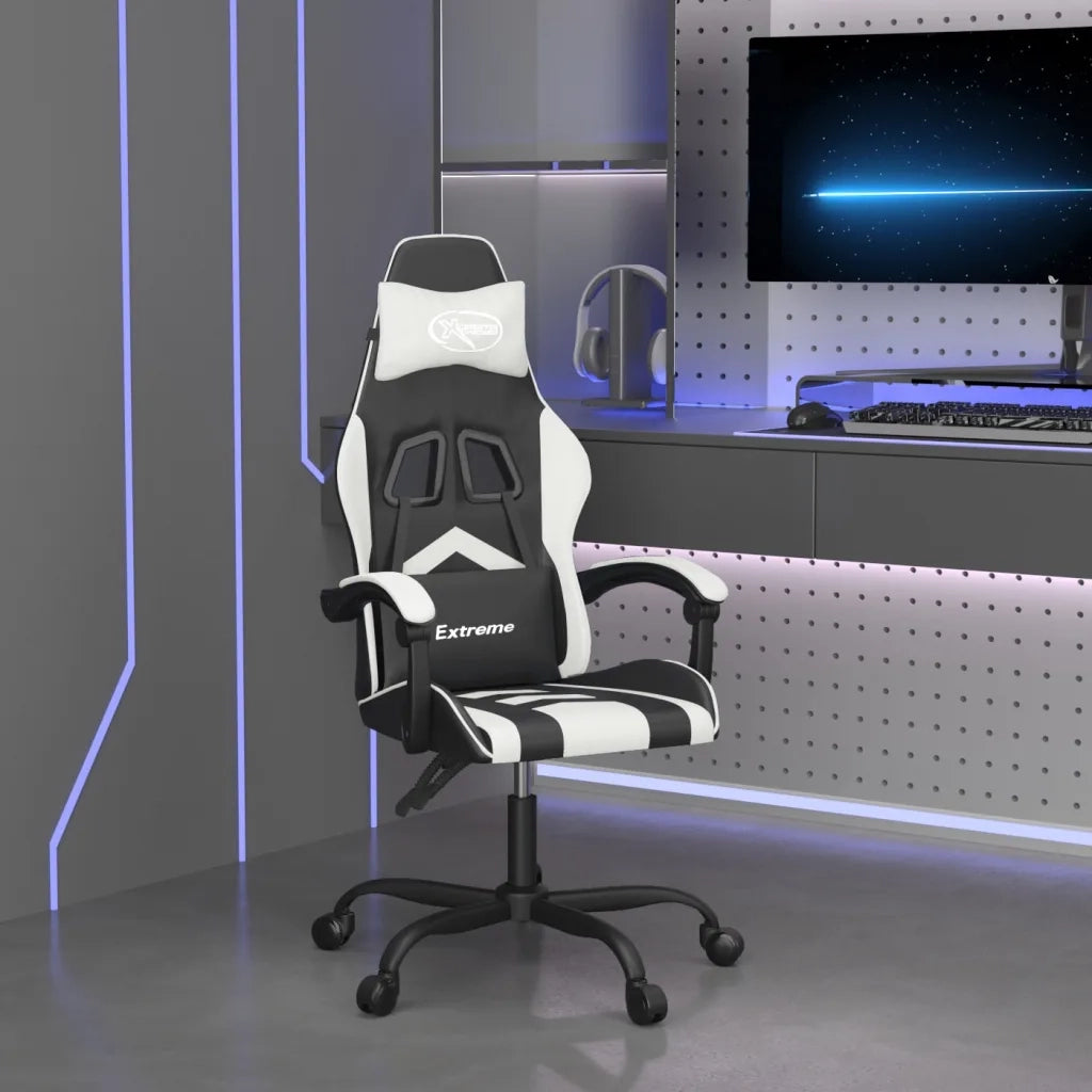 Sedia da Gaming Girevole Nero e Bianco in Similpelle 349596