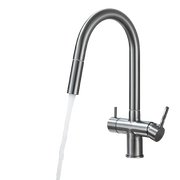 Jana | Raccordo estensibile premium a 3 vie grigio titanio opaco | Rubinetto osmosi da cucina in acciaio inox |. Filtro 3 connessioni ad arco alto