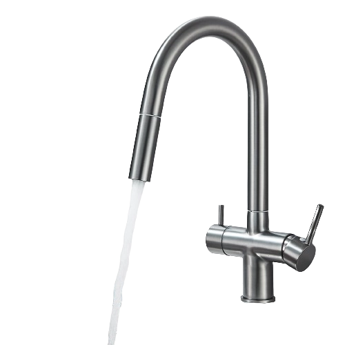 Jana | Raccordo estensibile premium a 3 vie grigio titanio opaco | Rubinetto osmosi da cucina in acciaio inox |. Filtro 3 connessioni ad arco alto