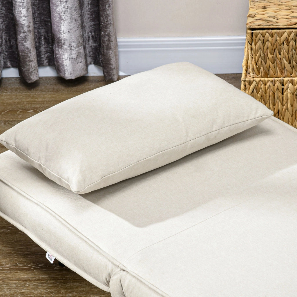 Poltrona Letto Singolo Reclinabile 72x78x79 cm con Cuscino in Tessuto Effetto Lino Beige