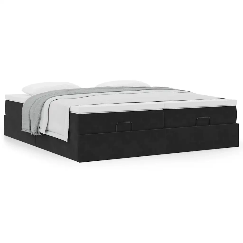 Struttura Letto Pouf con Materassi Nero 180x200 cm in Velluto 3311263