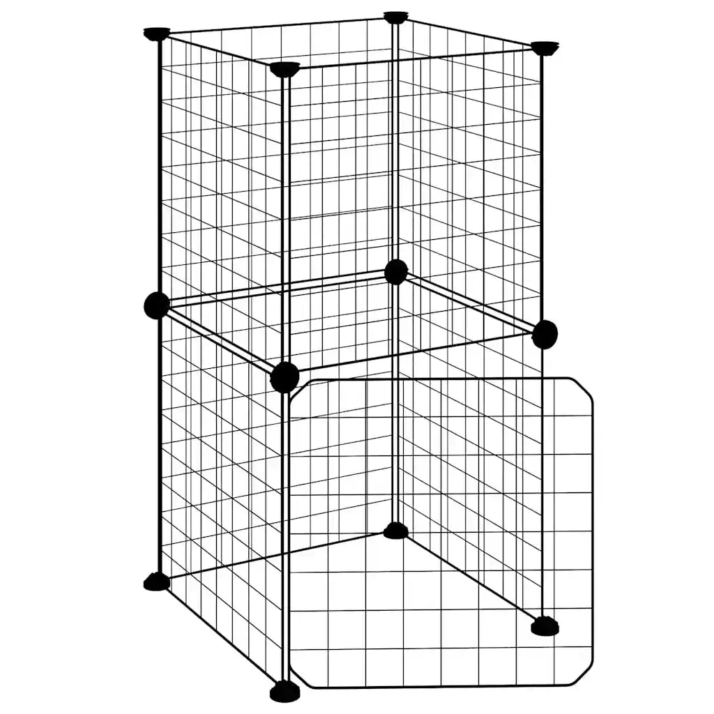 Gabbia per Animali 8 Pannelli con Porta Nero 35x35 cm Acciaio 3114032