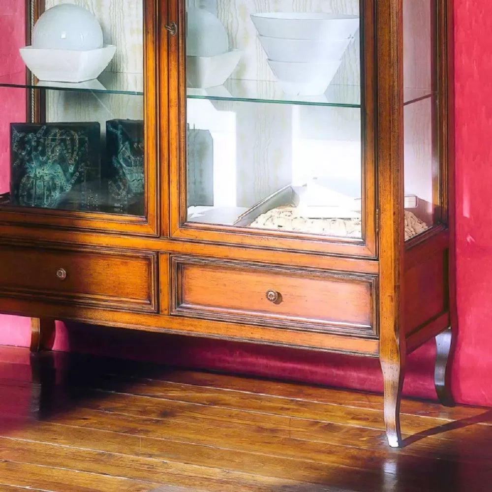 Vetrina classica in legno 2 porte 2 cassetti finitura bassano l.108 p.40 h.130 - Mobili 2G