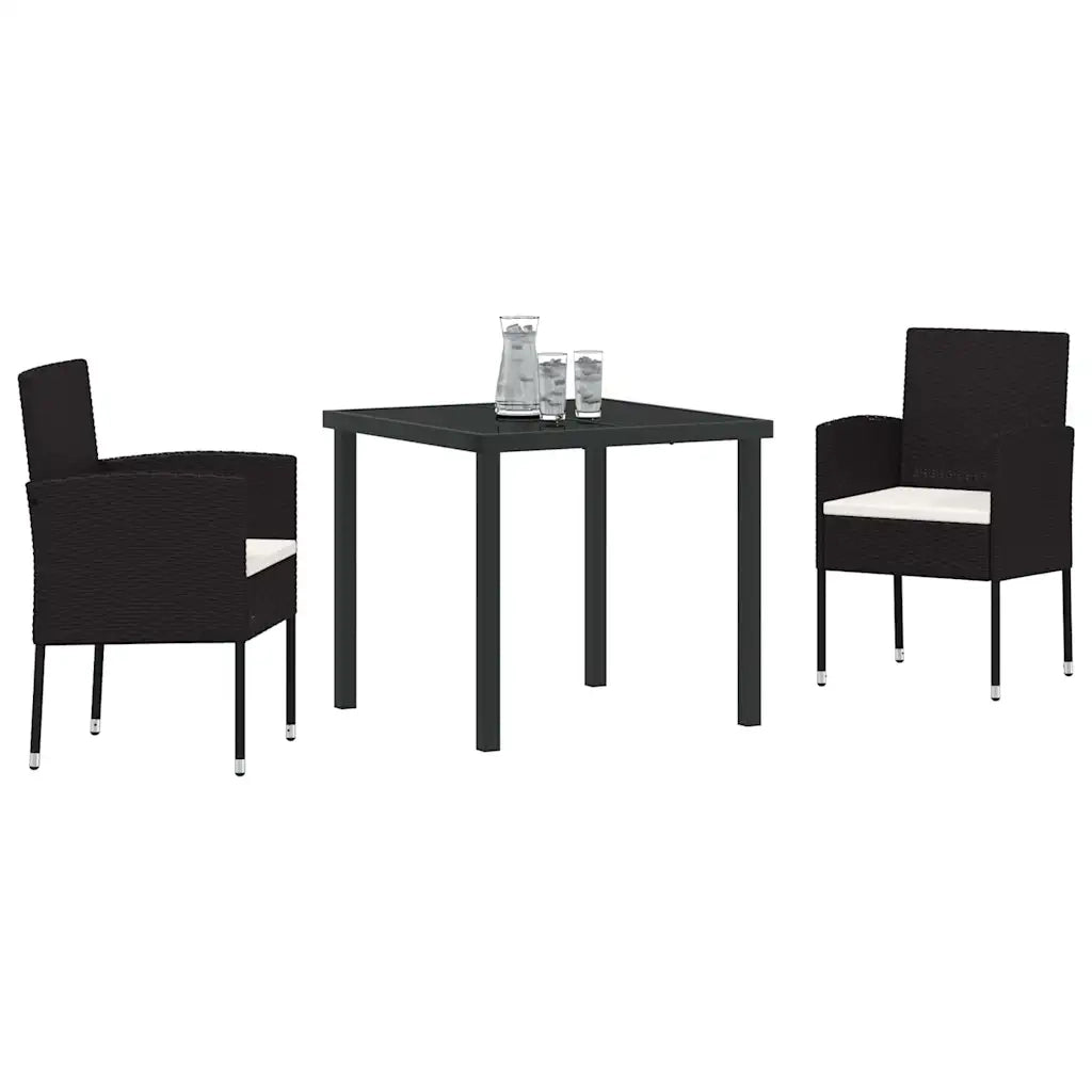 Set da Pranzo per Giardino con cuscino 3 pcs Nero polyrattan
