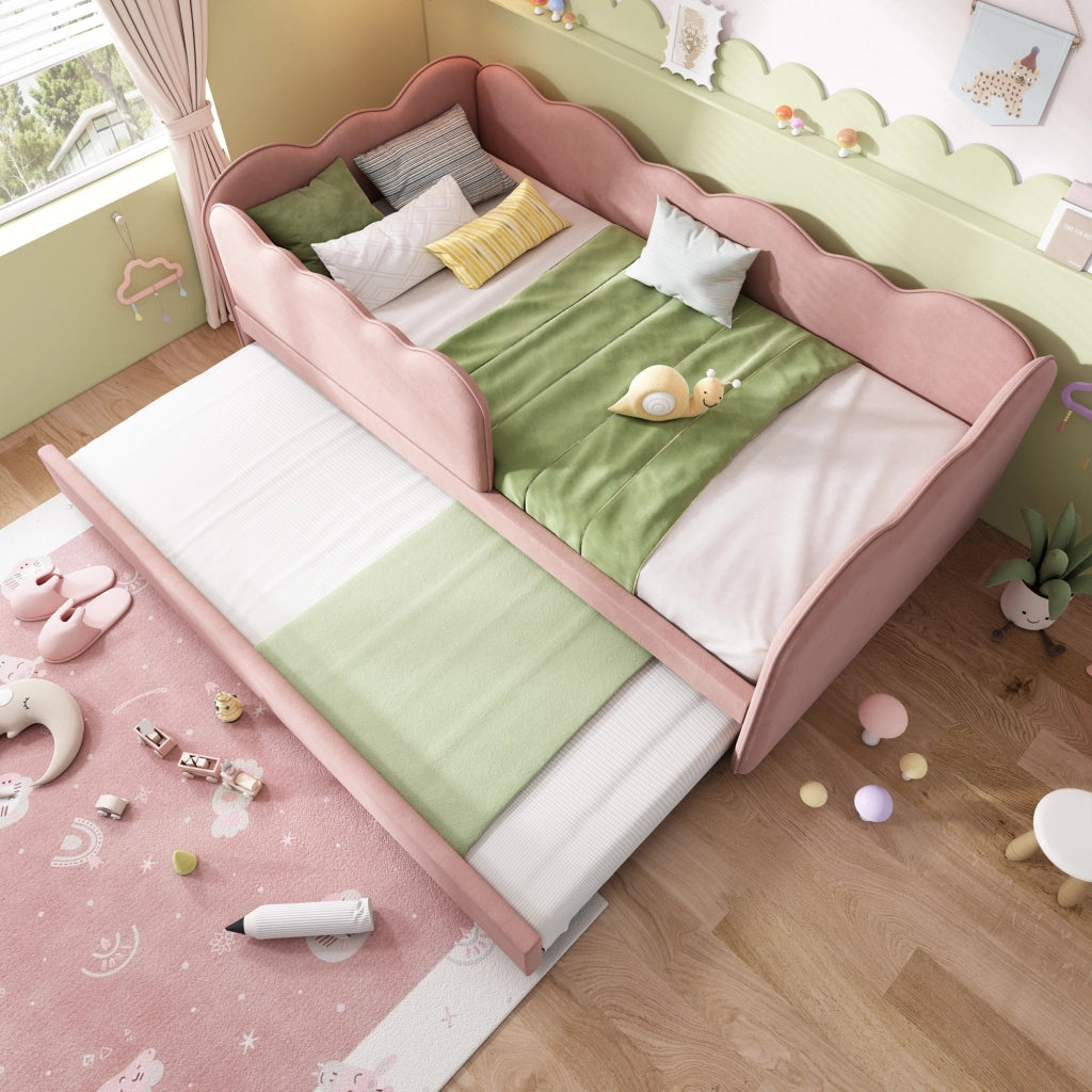 Letto Estraibile 90 x 190 cm; Letto Singolo - con Letto Estraibile - in Velluto - Rosa