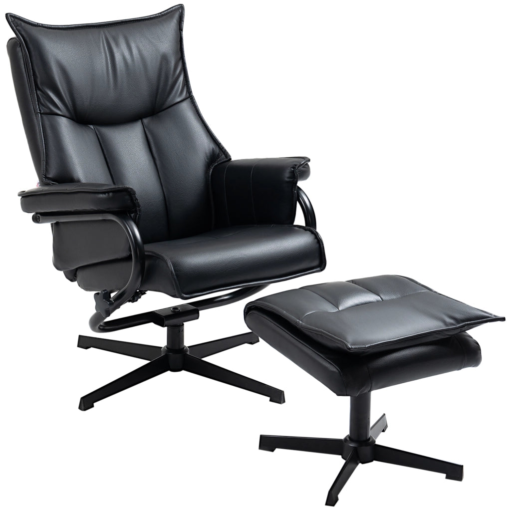 Poltrona relax girevole con poggiapiedi, schienale reclinabile, telaio in acciaio ¨C Minimal ¨C nero