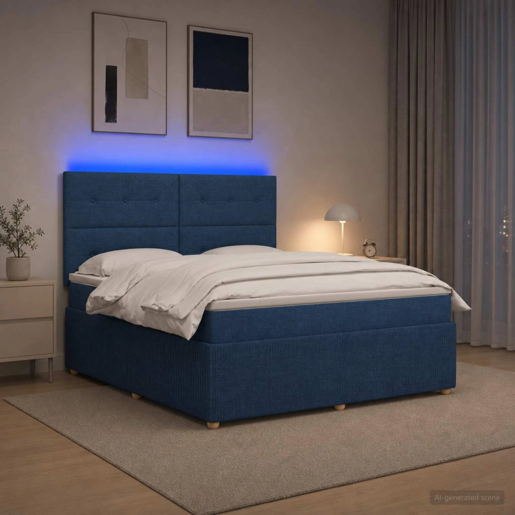 Letto Box Spring LED con Materasso Blu 180 x 200 cm Tessuto 3455922