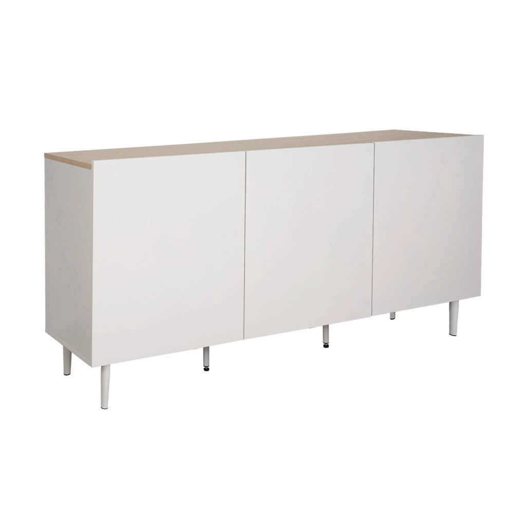 Credenza in metallo e decorazione in legno 3 ante, 150cm, beige