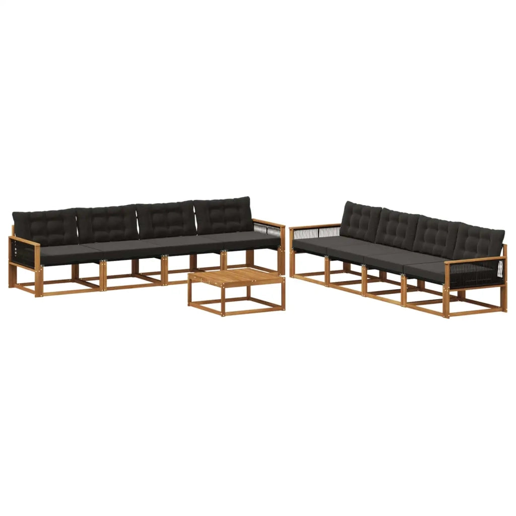 Set di divani da esterno con cuscino 9 pcs Naturale e Nero 3381328