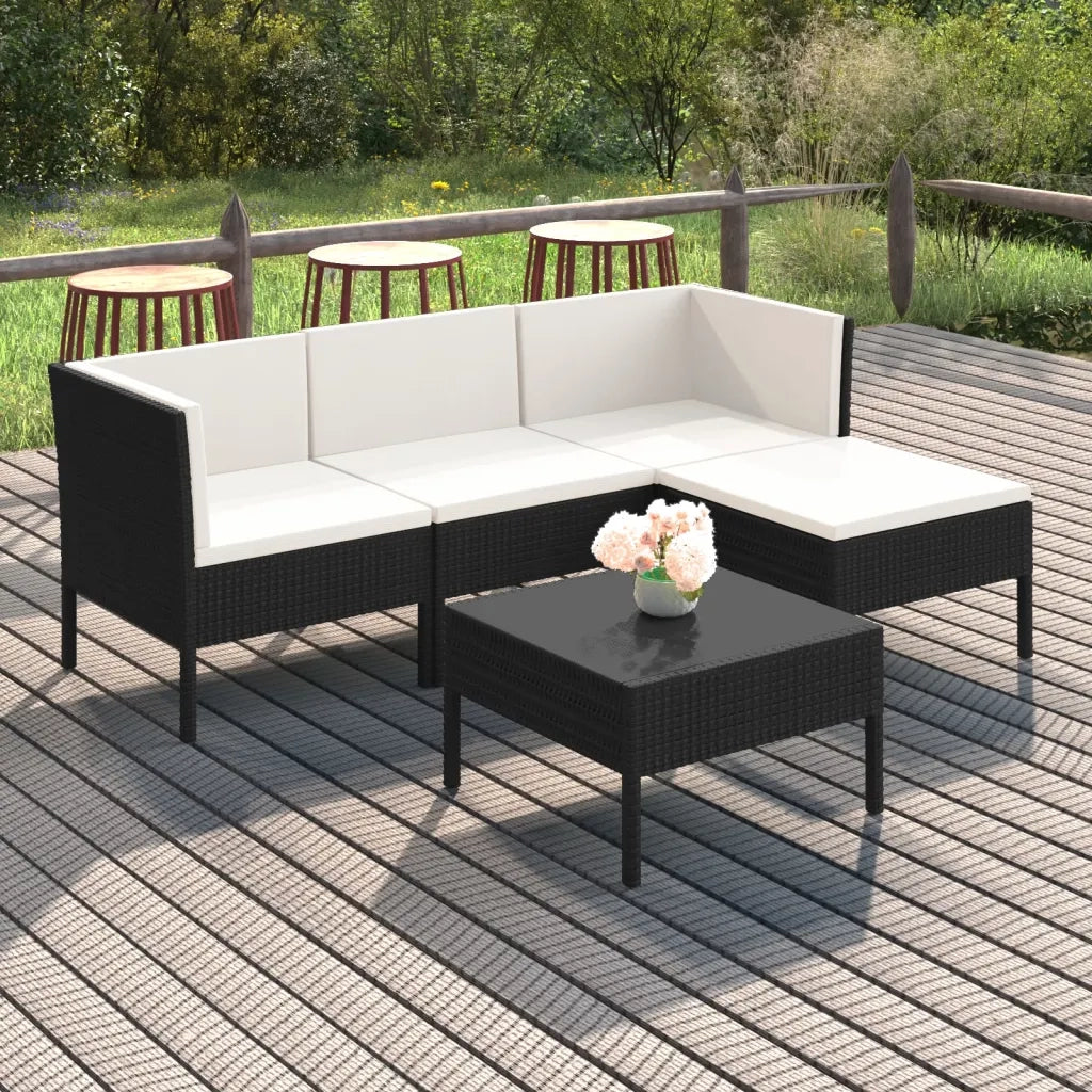Set Divani da Giardino 5 pz con Cuscini in Polyrattan Nero 3094376