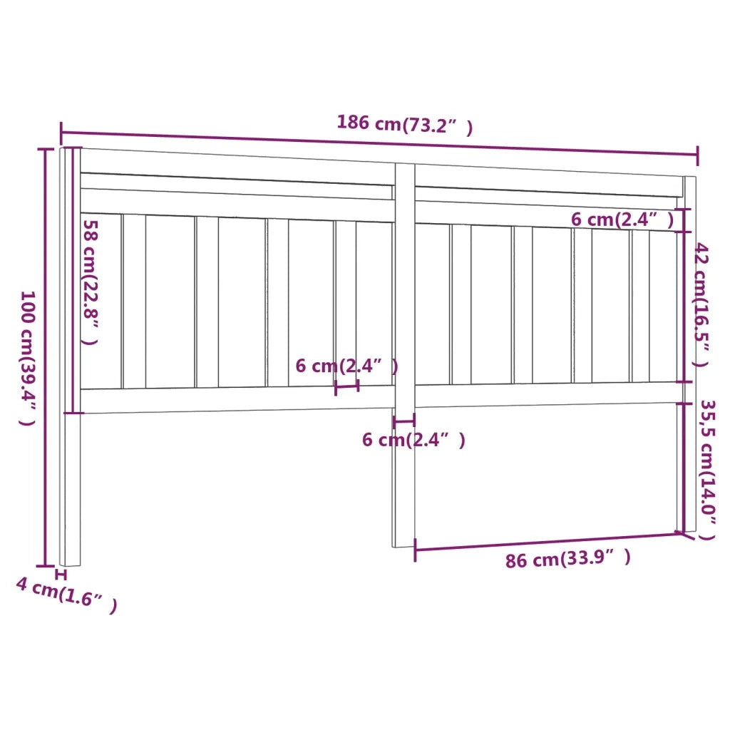 Testiera per Letto ambra 186x4x100 cm in Legno Massello di Pino 814112