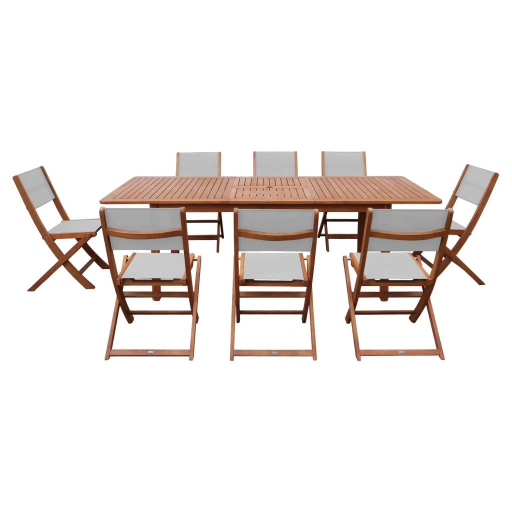 Set tavolo da giardino estensibile in legno di eucalipto con 8 sedie,