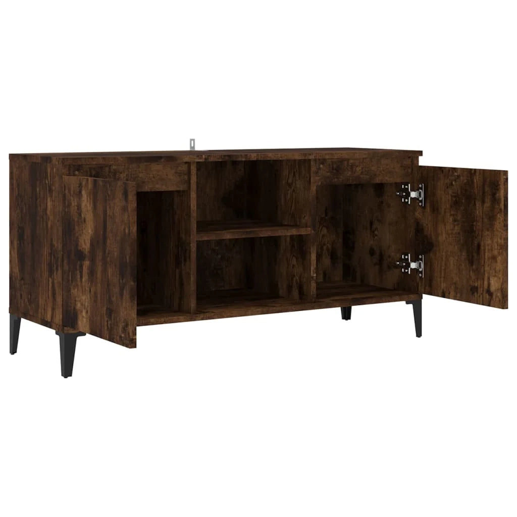 Mobile TV multimediale scaffale per televisione televisore buffet sala da pranzo soggiorno camera da letto con gambe in metallo rovere affumicato 103,5 x 35 x 50 cm marrone 02_0026877