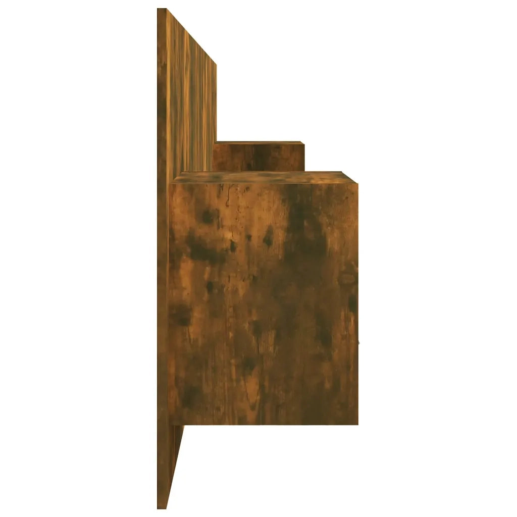 Testiera Letto con Comodini-Testiera con Contenitore Rovere Fumo in Legno Multistrato 948611