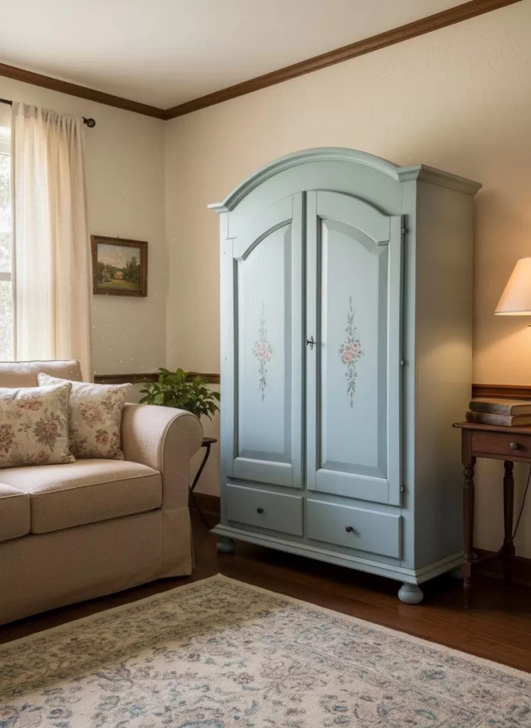 Armadio 2 porte legno shabby cerato azzurro decorato 125x61x200 - Mobili 2G