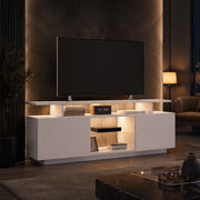 Mobile TV 2 ante e 5 vani con striscia LED controllata da app, per soggiorno, pannello bianco, 140 × 35 × 55 cm