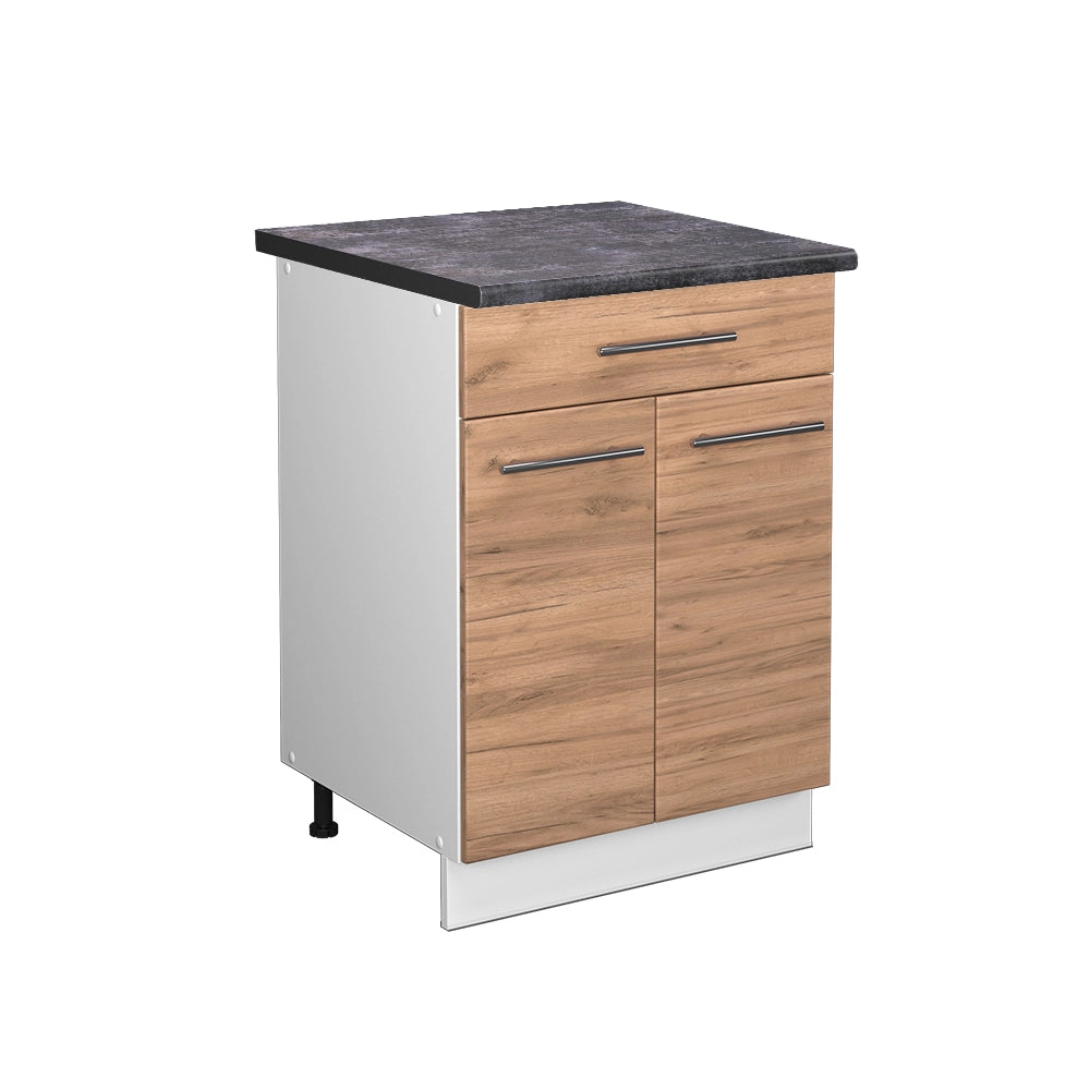 Mobiletto base per cucina Fame-Line Rovere dorato/Bianco 60 cm con cassetto, PL Antracite Vicco