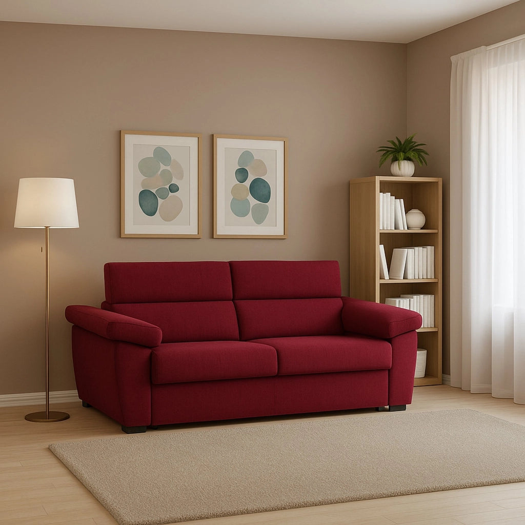 Pisogne, Divano Fisso 2 Posti Sfoderabile Made in Italy, 185x95x100h cm Rosso