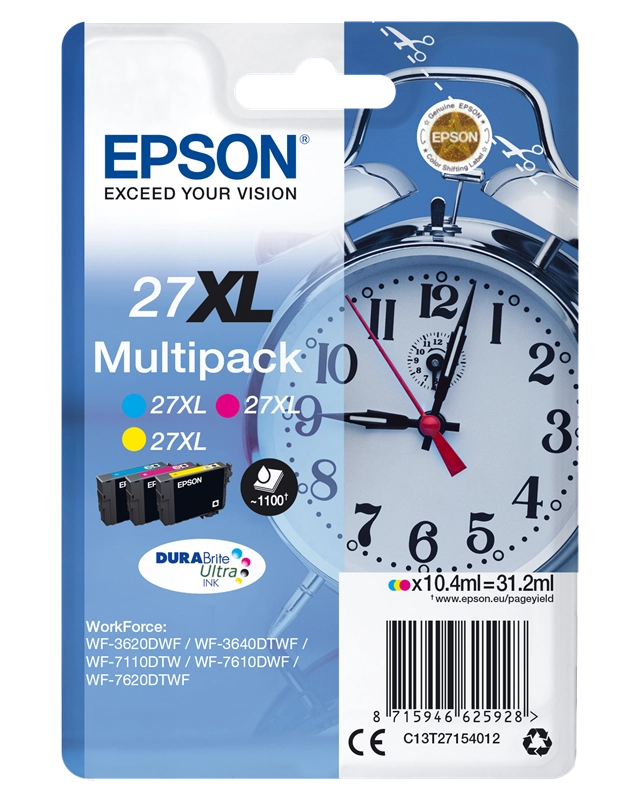 Epson Alarm clock 27XL DURABrite Ultra cartuccia d'inchiostro 1 pz Originale Resa elevata (XL) Ciano, Magenta, Giallo
