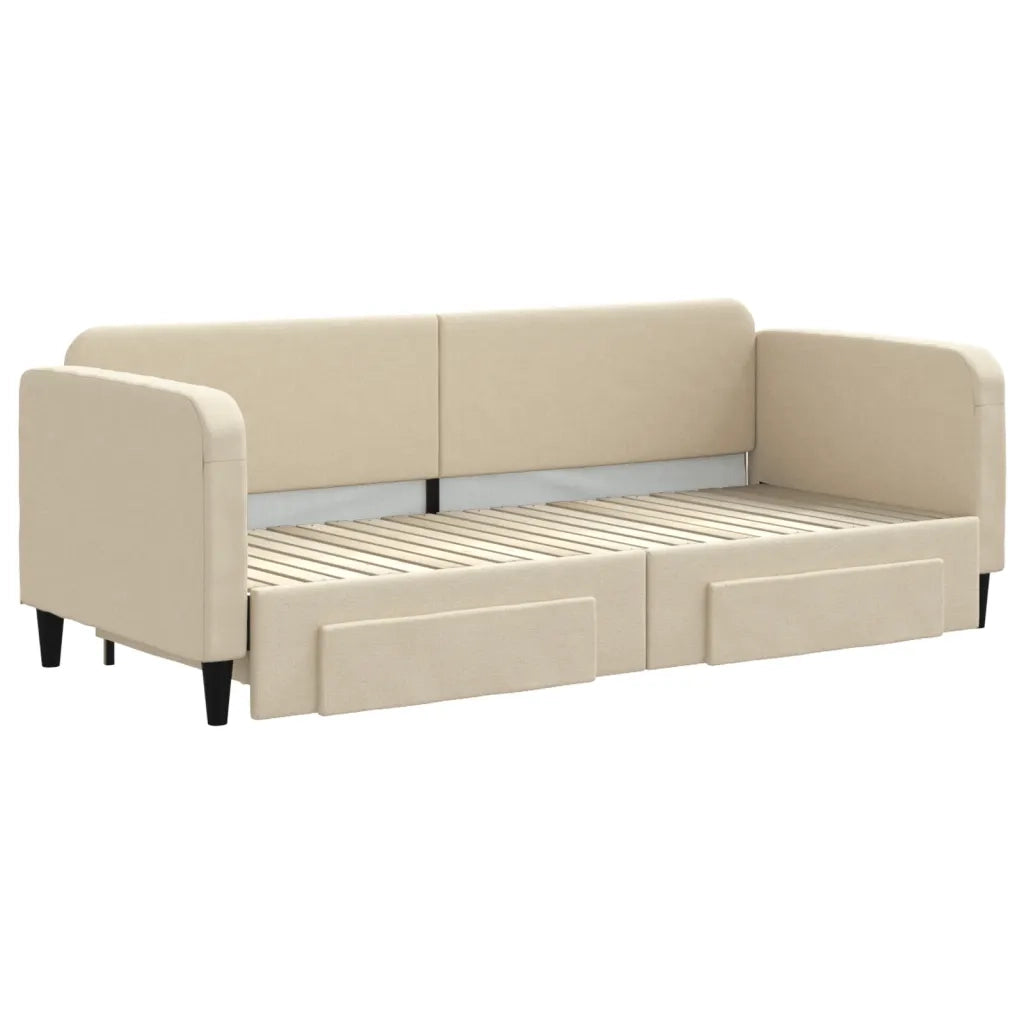 Divano letto | Sof¨¤ letto | Letto singolo Estraibile con Cassetti Crema 80x200 cm in Tessuto