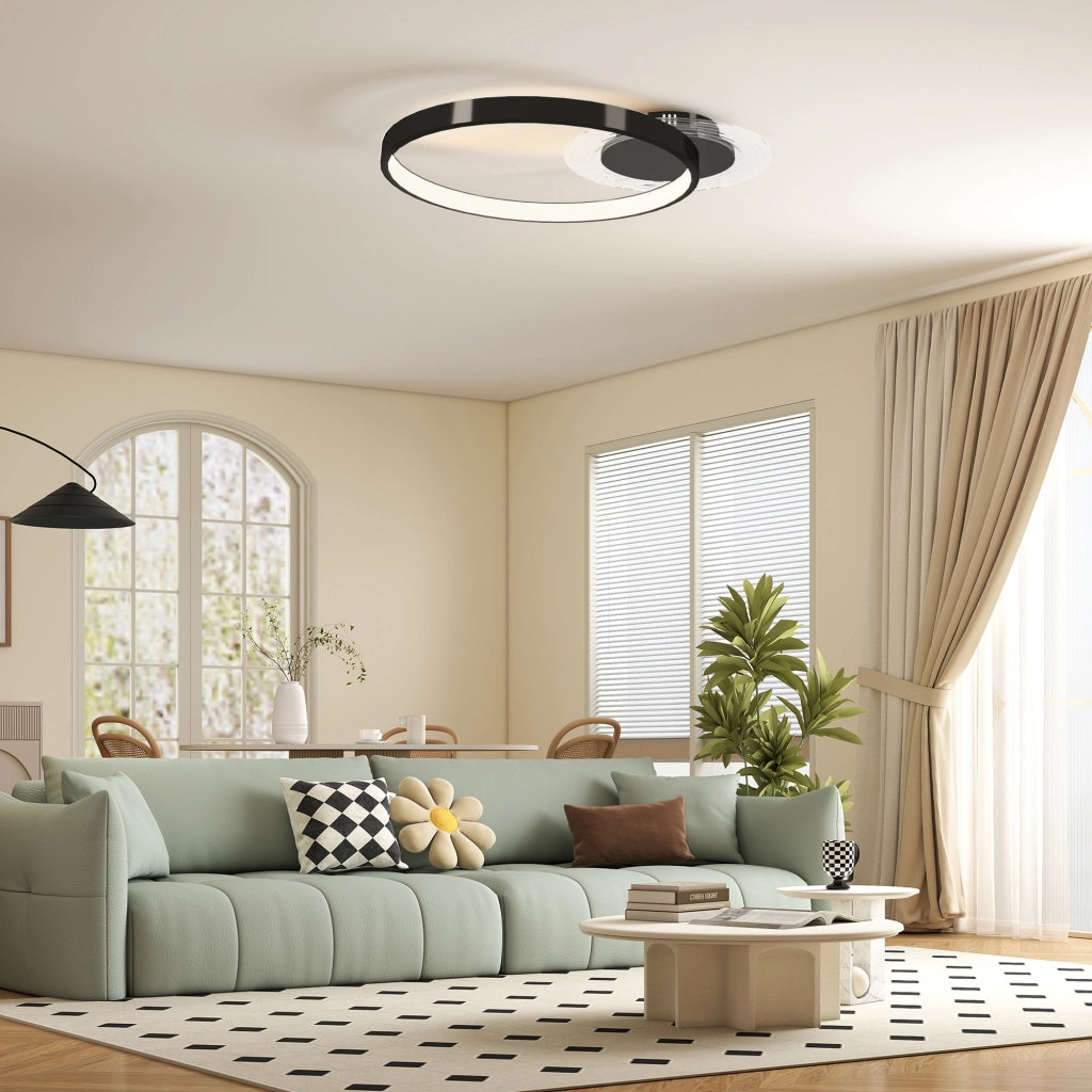 Plafoniera LED Moderna a 2 Anelli 50x40x 7,4 cm Potenza 30W in Alluminio e Acrilico Nero